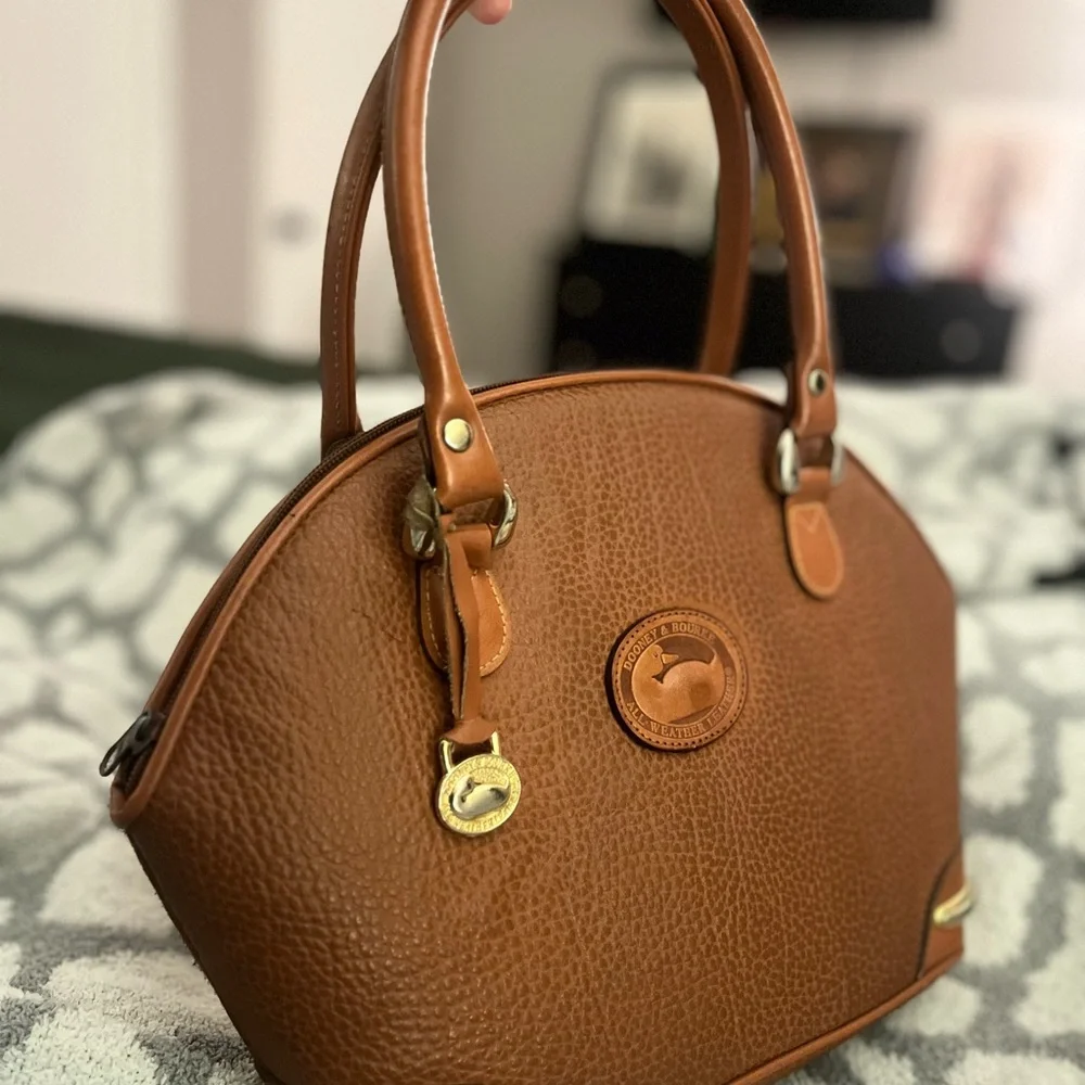 Dooney & Bourke Brown Pebble Grain Leather Tear Drop Satchel - Picture 12 of 14